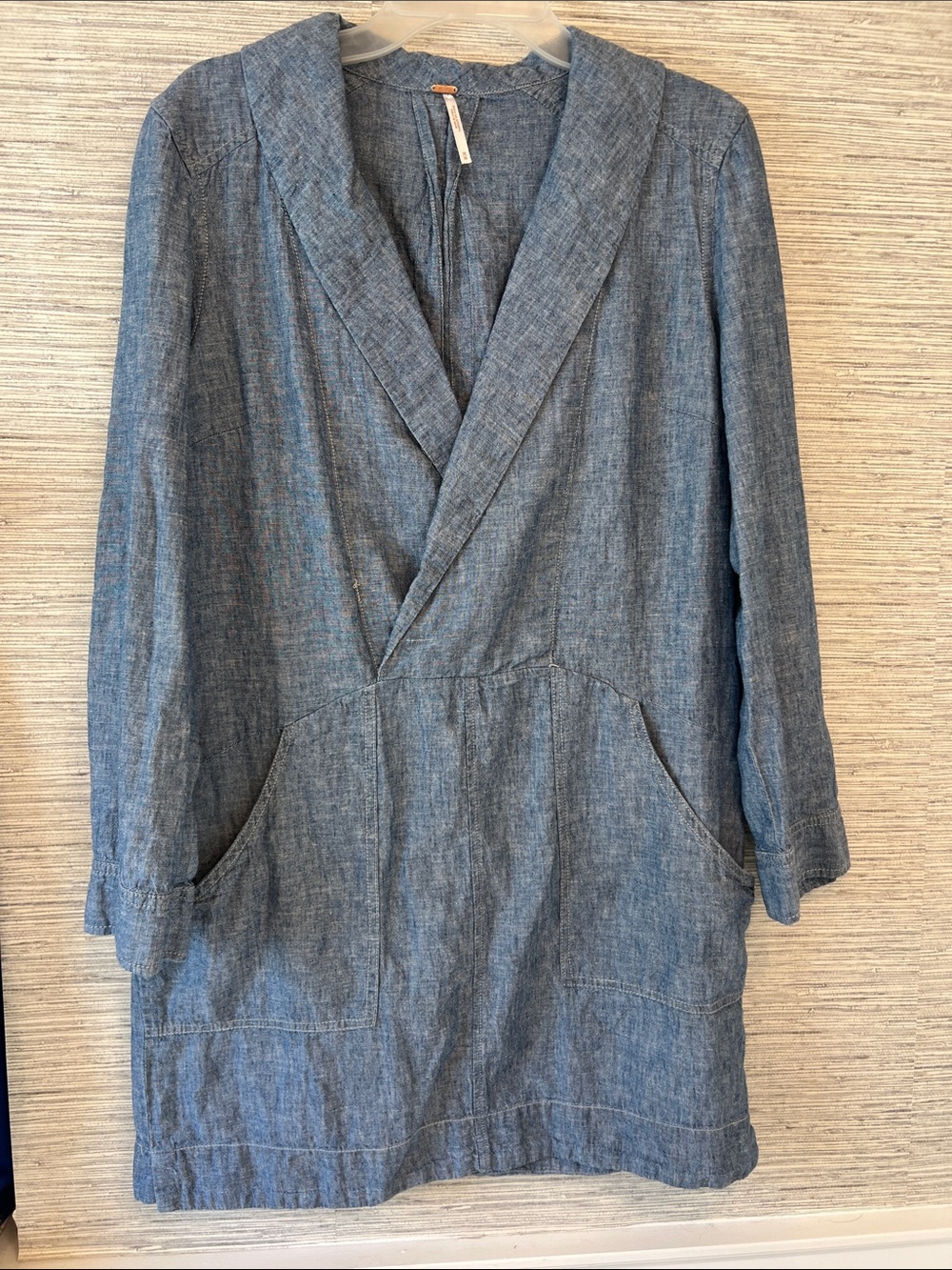 Free People Chambray Wrap Tunic Dress in Light Blue